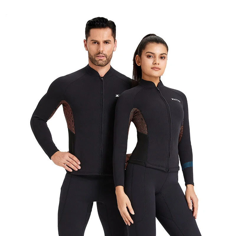 ZCCO Men Wetsuit 1.5mm Neoprene UV Protection Comfortable Front Zipper Surfing Long Sleeve Cold-proof Diving Top (image for) ZCCO Men Wetsuit 1.5mm Neoprene UV Protection Comfortable Front Zipper Surfing Long Sleeve Cold-proof Diving Top